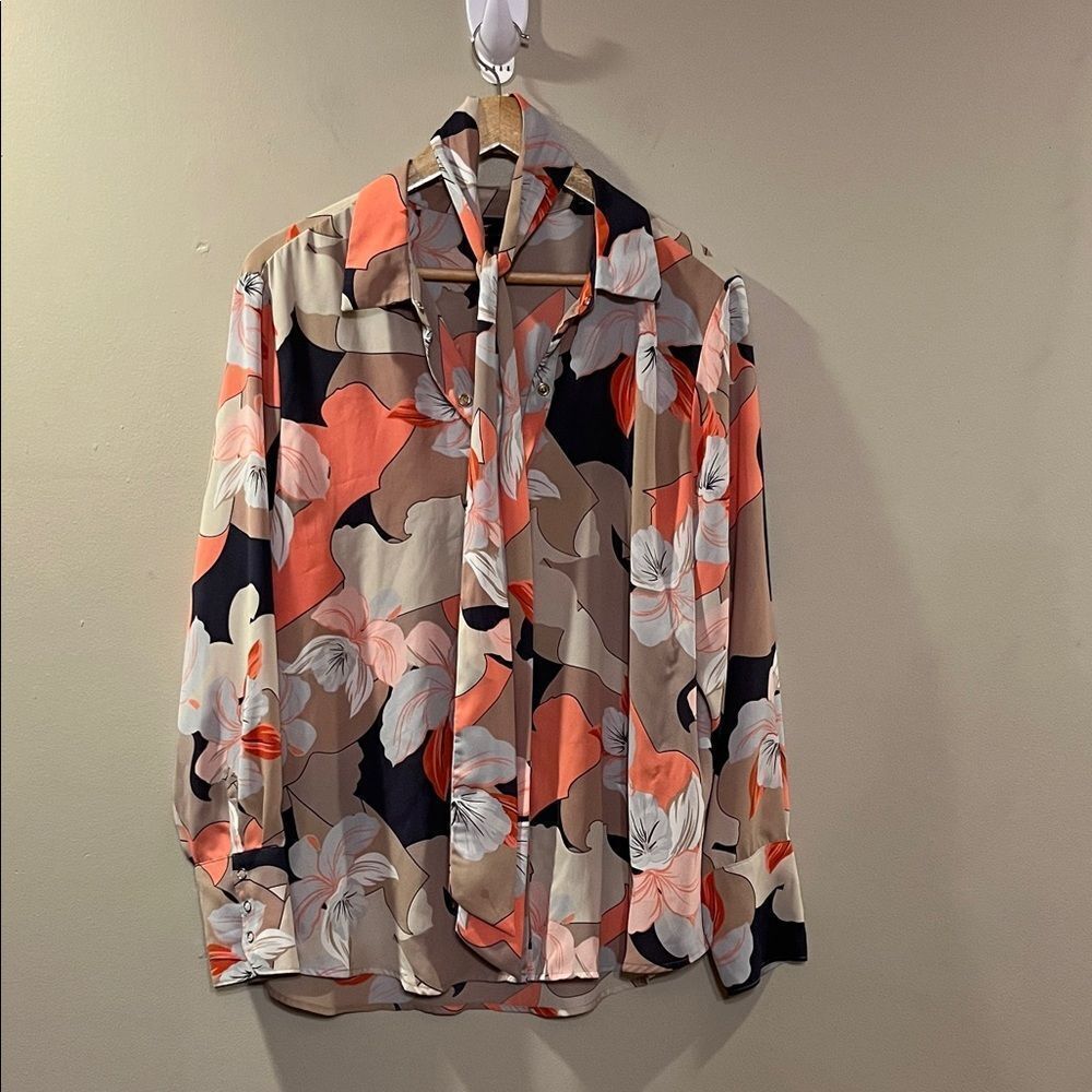 Worthington Women's Floral Button Down Shirt - With Tie